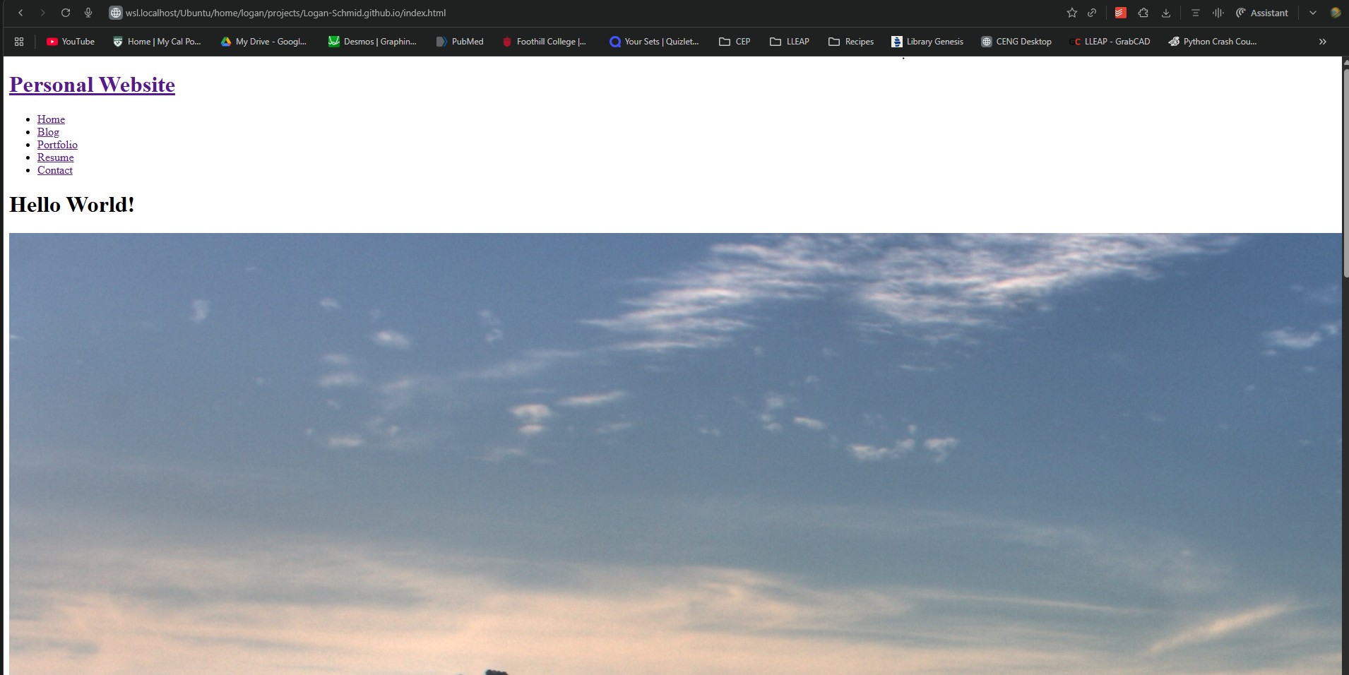 Picture of my personal site's homepage while it was a WIP.